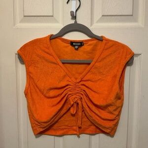 Missguided Orange Sleeveless Ruched Crop & Skirt Set